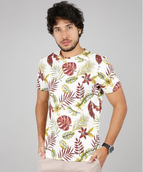 Camiseta-Masculina-Slim-Fit-Estampada-de-Folhagem-Manga-Curta-Gola-Careca-Off-White-9641662-Off_White_1