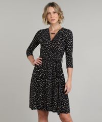 Vestido-Feminino-Midi-Estampado-de-Poa-Manga-7-8-Preto-9610583-Preto_1