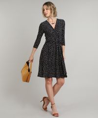 Vestido-Feminino-Midi-Estampado-de-Poa-Manga-7-8-Preto-9610583-Preto_3