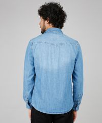 Camisa-Jeans-Masculina-Comfort-Fit-com-Bolsos-Manga-Longa--Azul-Medio-9600046-Azul_Medio_2