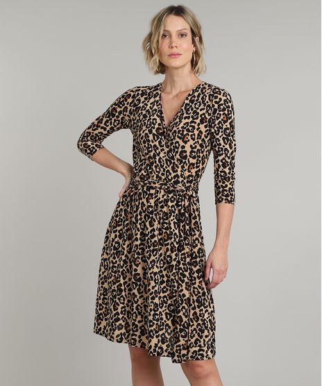 Vestido-Feminino-Midi-Estampado-Animal-Print-Manga-7-8-Bege-9610584-Bege_1