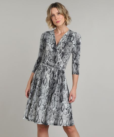 Vestido-Feminino-Midi-Estampado-Animal-Print-de-Cobra-Manga-7-8-Cinza-9610585-Cinza_1