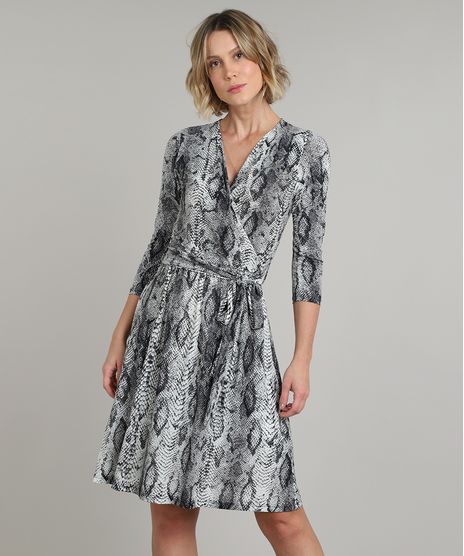 Vestido-Feminino-Midi-Estampado-Animal-Print-de-Cobra-Manga-7-8-Cinza-9610585-Cinza_1