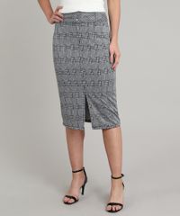 Saia-de-Sarja-Feminina-Lapis-Estampada-Xadrez-com-Fenda-e-Cinto-Preta-9667341-Preto_1