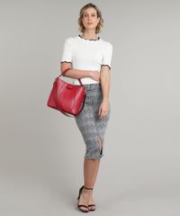 Saia-de-Sarja-Feminina-Lapis-Estampada-Xadrez-com-Fenda-e-Cinto-Preta-9667341-Preto_3