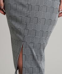 Saia-de-Sarja-Feminina-Lapis-Estampada-Xadrez-com-Fenda-e-Cinto-Preta-9667341-Preto_4