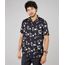 Camisa-Masculina-Estampada-Floral-Manga-Curta--Preto-9593480-Preto_1