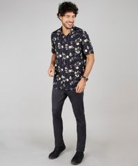 Camisa-Masculina-Estampada-Floral-Manga-Curta--Preto-9593480-Preto_3