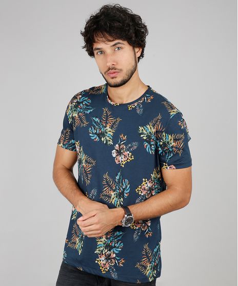 Camiseta-Masculina-Comfort-Fit-Estampada-de-Folhagens-Manga-Curta-Gola-Careca-Azul-Marinho-9607472-Azul_Marinho_1