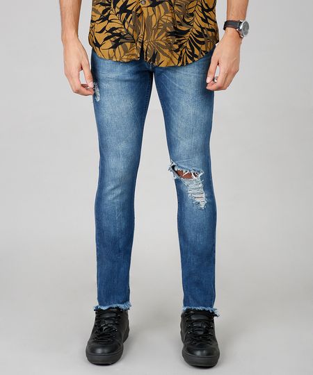 Calca-Jeans-Masculina-Skinny-com-Rasgos-Azul-Medio-9595651-Azul_Medio_1