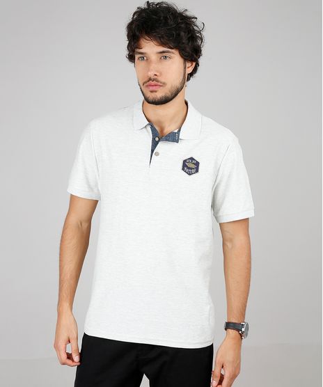 Polo-Masculina-com-Textura-e-Bordado-Manga-Curta-Cinza-Mescla-Claro-9595988-Cinza_Mescla_Claro_1