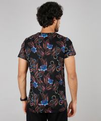 Camiseta-Masculina-Slim-Fit-Estampada-Floral-com-Cobra-Manga-Curta-Gola-Careca-Preto-9607367-Preto_2