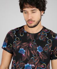 Camiseta-Masculina-Slim-Fit-Estampada-Floral-com-Cobra-Manga-Curta-Gola-Careca-Preto-9607367-Preto_4