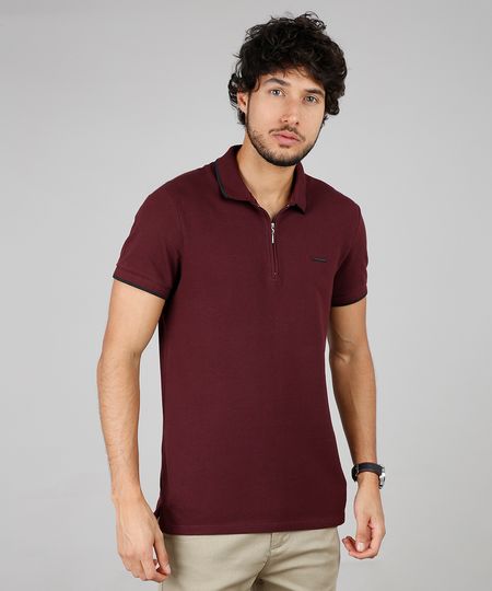 Polo-Masculina-em-Piquet-com-Ziper-Manga-Curta-Vinho-9600933-Vinho_1