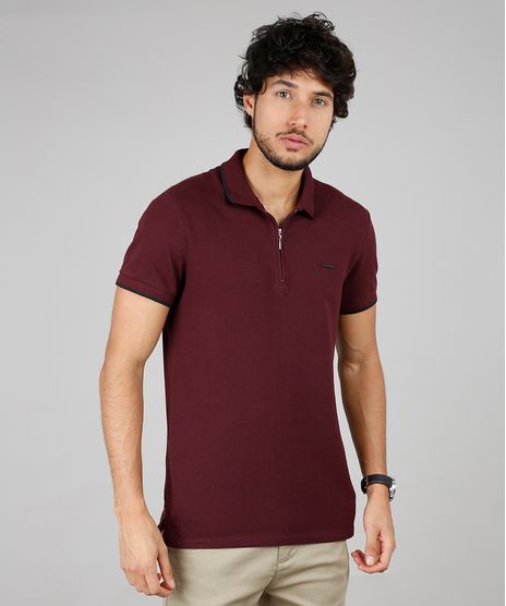 Polo-Masculina-em-Piquet-com-Ziper-Manga-Curta-Vinho-9600933-Vinho_1