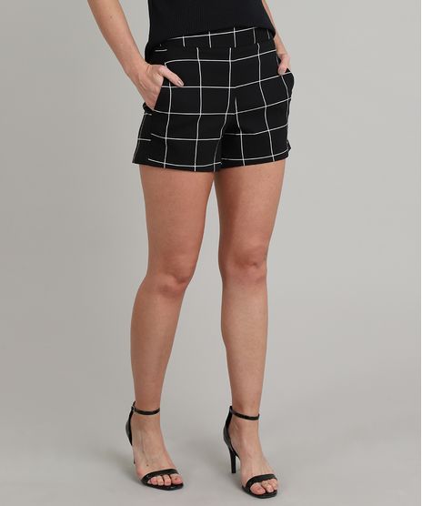 Short-Feminino-Basico-Estampado-Quadriculado-com-Bolsos-Preto-9540681-Preto_1