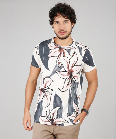 Camiseta-Masculina-Slim-Fit-Estampada-Floral-Manga-Curta-Gola-Careca-Bege-9607368-Bege_1