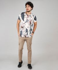 Camiseta-Masculina-Slim-Fit-Estampada-Floral-Manga-Curta-Gola-Careca-Bege-9607368-Bege_3