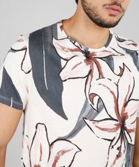 Camiseta-Masculina-Slim-Fit-Estampada-Floral-Manga-Curta-Gola-Careca-Bege-9607368-Bege_4