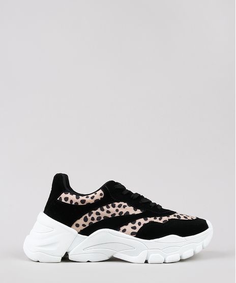 Tenis-Chunky-Feminino-Oneself-com-Recortes-Animal-Print-Preto-9662768-Preto_1