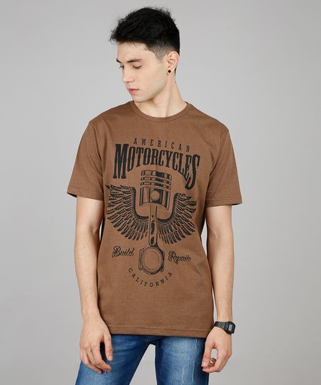 Camiseta-Masculina--American-Motorcycles--Manga-Curta-Gola-Careca-Marrom-9451871-Marrom_1