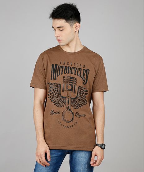 Camiseta-Masculina--American-Motorcycles--Manga-Curta-Gola-Careca-Marrom-9451871-Marrom_1