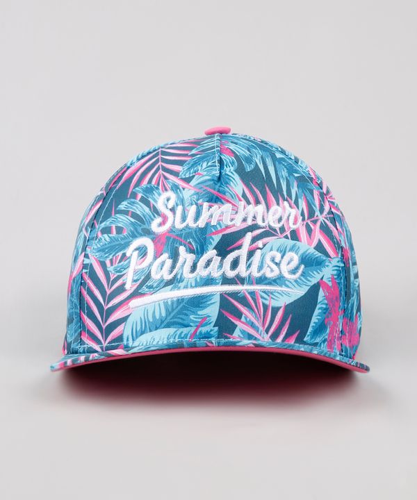 Boné Infantil Aba Reta Estampado de Folhagem com Bordado "Summer Paradise" Verde Escuro G