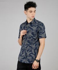 Camisa-Masculina-Estampada-de-Folhagem-Manga-Curta-Azul-Marinho-9527330-Azul_Marinho_1