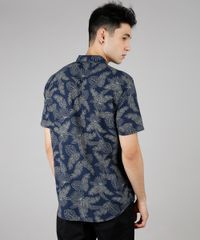 Camisa-Masculina-Estampada-de-Folhagem-Manga-Curta-Azul-Marinho-9527330-Azul_Marinho_2