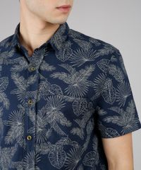 Camisa-Masculina-Estampada-de-Folhagem-Manga-Curta-Azul-Marinho-9527330-Azul_Marinho_4