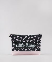 Necessaire-Feminina--Little-Things--Estampada-de-Coracoes-Preta-9643017-Preto_1