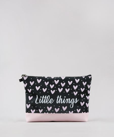 Necessaire-Feminina--Little-Things--Estampada-de-Coracoes-Preta-9643017-Preto_1