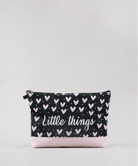 Necessaire-Feminina--Little-Things--Estampada-de-Coracoes-Preta-9643017-Preto_1