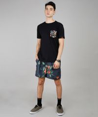 Camiseta-Masculina-com-Bolso-Estampado-Tropical-Manga-Curta-Gola-Careca-Preta-9636214-Preto_3