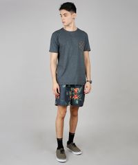 Camiseta-Masculina-com-Bolso-Estampado-de-Peixes-Manga-Curta-Gola-Careca-Cinza-Mescla-Escuro-9636216-Cinza_Mescla_Escuro_3