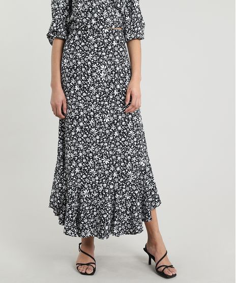 Saia-Feminina-Mindset-Longa-Estampada-Floral-com-Babado-Preta-9710000-Preto_1