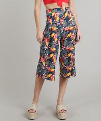 Calca-Feminina-Pantacourt-Estampada-Floral-com-Botoes-Preta-9648731-Preto_1