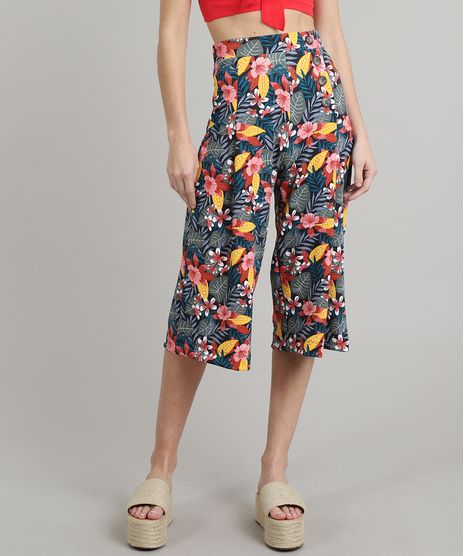 Calca-Feminina-Pantacourt-Estampada-Floral-com-Botoes-Preta-9648731-Preto_1