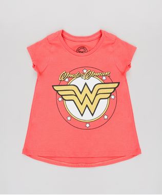 Blusa-Infantil-Mulher-Maravilha-com-Brilho-Manga-Curta-Coral-9632318-Coral_1
