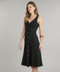 Vestido-Feminino-Midi-Canelado-com-Botoes-e-Fenda-Alcas-Finas-Verde-Escuro-9588312-Verde_Escuro_1
