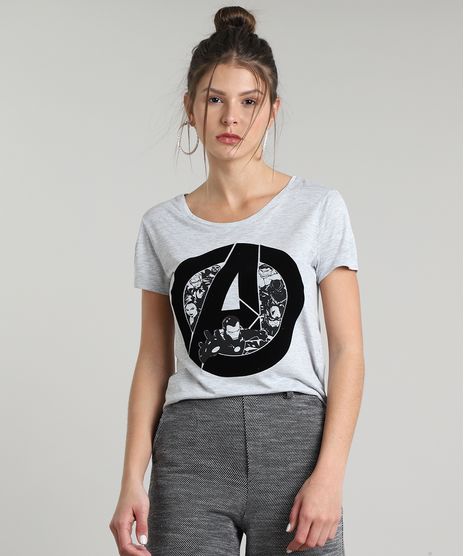 Blusa-Feminina-Os-Vingadores-Manga-Curta-Decote-Redondo-Cinza-Mescla-9649024-Cinza_Mescla_1