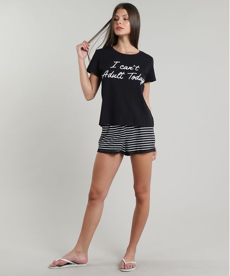 Pijama-Feminino--I-Can-t-Adult-Today--Manga-Curta-Preto-9638670-Preto_1