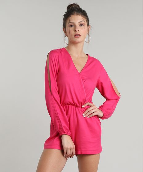 Macaquinho-Feminino-Transpassado-com-Vazado-Manga-Longa-Decote-V-Rosa-Escuro-9654336-Rosa_Escuro_1