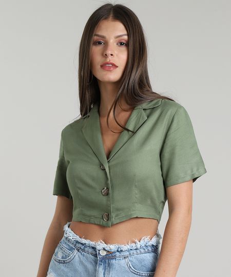 camisa cropped manga curta feminina