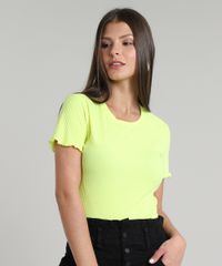 Blusa-Feminina-Canelada-Manga-Curta-Decote-Redondo-Amarelo-Neon-9297517-Amarelo_Neon_1