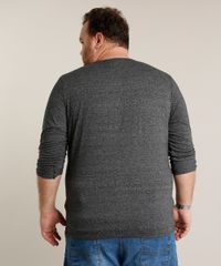 Camiseta-Masculina-Plus-Size-Comfort-com-Botoes-e-Martingale-Manga-Longa-Gola-Careca-Cinza-Mescla-Escuro-9471102-Cinza_Mescla_Escuro_2
