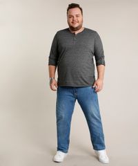 Camiseta-Masculina-Plus-Size-Comfort-com-Botoes-e-Martingale-Manga-Longa-Gola-Careca-Cinza-Mescla-Escuro-9471102-Cinza_Mescla_Escuro_3