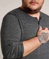 Camiseta-Masculina-Plus-Size-Comfort-com-Botoes-e-Martingale-Manga-Longa-Gola-Careca-Cinza-Mescla-Escuro-9471102-Cinza_Mescla_Escuro_4