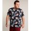 Camiseta-Masculina-Plus-Size-Slim-Fit-Estampada-de-Folhagem-Manga-Curta-Gola-Careca-Azul-Marinho-9697805-Azul_Marinho_1