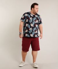 Camiseta-Masculina-Plus-Size-Slim-Fit-Estampada-de-Folhagem-Manga-Curta-Gola-Careca-Azul-Marinho-9697805-Azul_Marinho_3